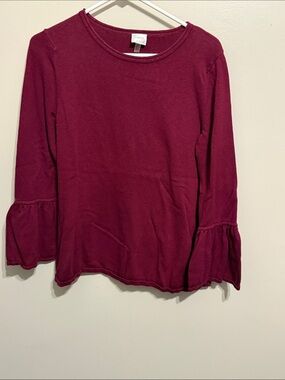 Cupio Women's Wine Bell Sleeve Long Sleeve Top